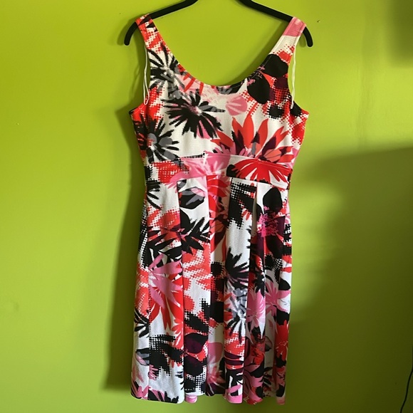 London Times Sleeveless Stretch Modern Print Multicolor Midi Dress Size 8 - Picture 5 of 6